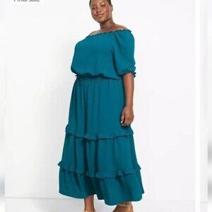 LANE BRYANT Clip Dot Tiered Maxi Skirt With Off Shoulder Top 22/24 Boho Hipster